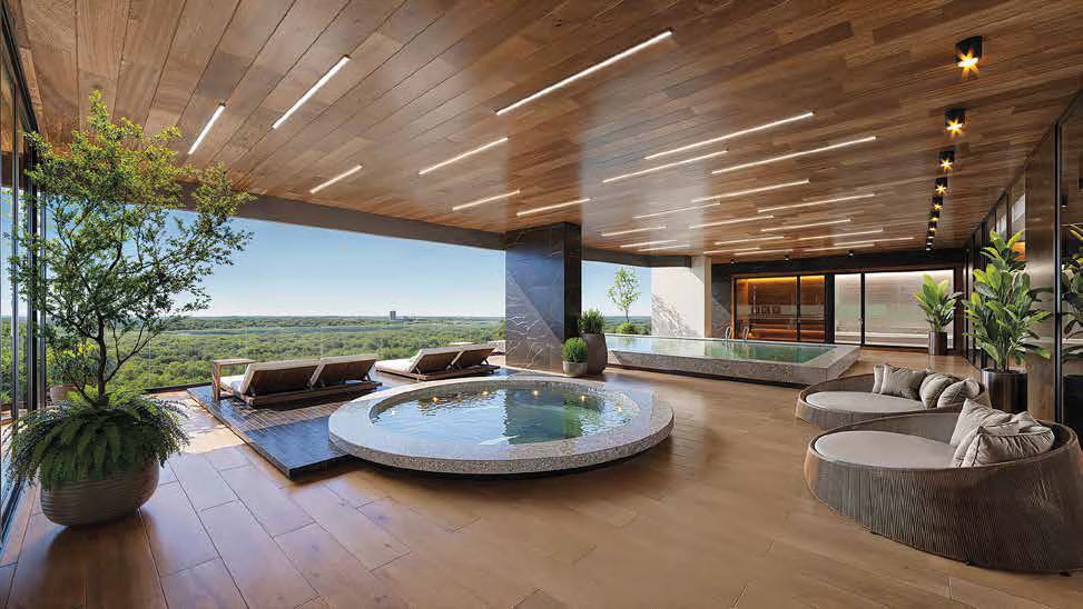 Terraza con jacuzzi y vista a la ciudad, render de Sky Equinox